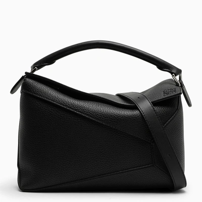 Shop Loewe Black Puzzle Bag In Grained Leather