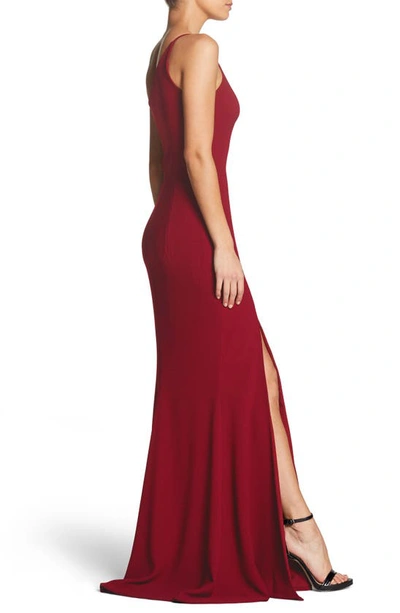 Shop Dress The Population Amy One-shoulder Crepe Gown In Garnet