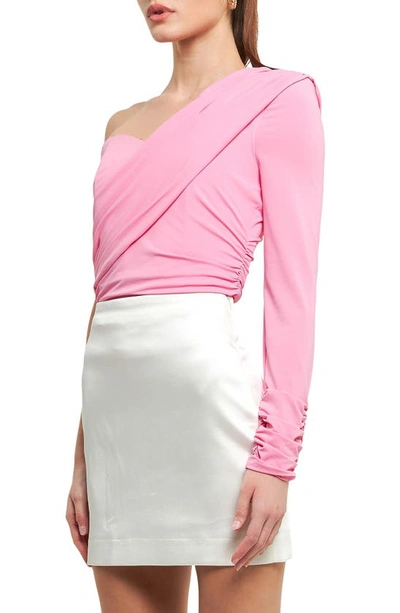 Shop Endless Rose Shirred One-shoulder Top In Pink