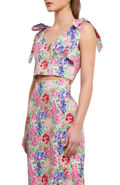 Endless Rose Floral Print Crop Tank In Coral Multi