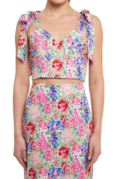 Endless Rose Floral Print Crop Tank In Coral Multi