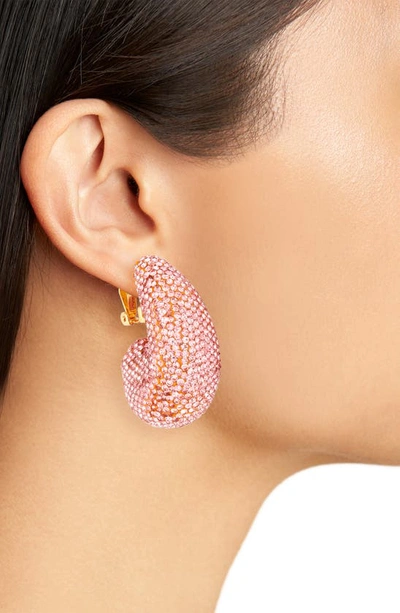 Shop Lele Sadoughi Pavé Dome Hoop Clip-on Earrings In Shell Pink