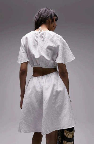 Shop Topshop Cutout Flutter Sleeve Cotton & Linen Minidress In White