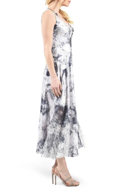 Shop Komarov Lace-up Charmeuse & Lace Maxi Dress In Watercolor Floral