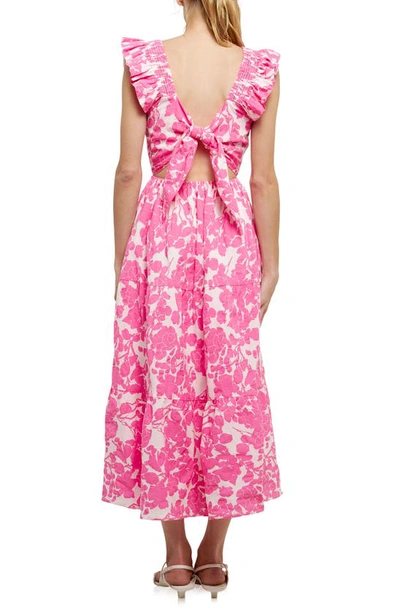 Shop English Factory Floral Tie Back Tiered Cotton Dress In Fuchsia