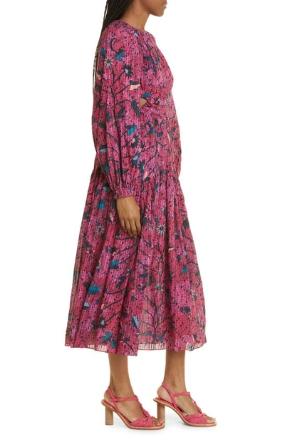 Shop Ulla Johnson Helia Floral Cutout Long Sleeve Cotton Blend Dress In Snapdragon