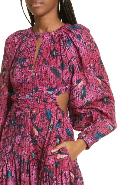 Shop Ulla Johnson Helia Floral Cutout Long Sleeve Cotton Blend Dress In Snapdragon