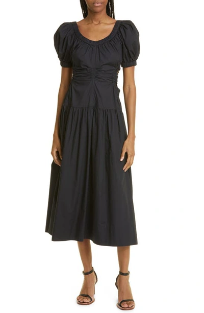Shop Ulla Johnson Golda Side Cutout Cotton Dress In Noir