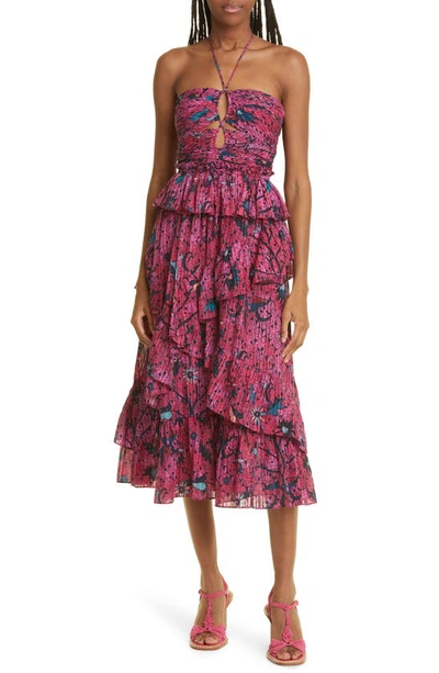 Shop Ulla Johnson Simona Cutout Halter Cotton Blend Dress In Snapdragon