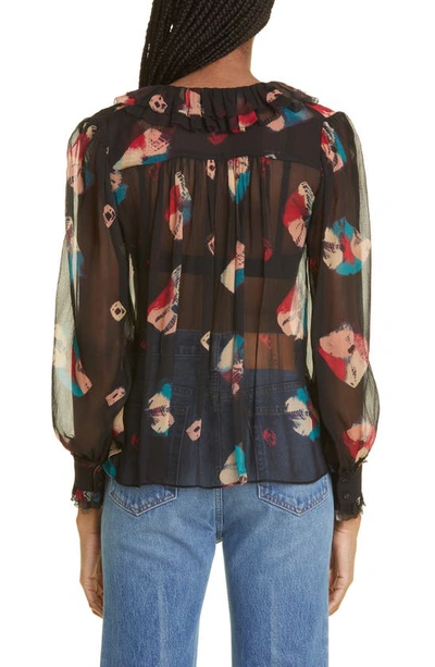 Shop Ulla Johnson Pippa Floral Print Tie Neck Silk Blouse In Nocturne