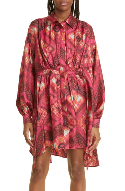 Shop Ulla Johnson Jude Abstract Print Long Sleeve Silk Shirtdress In Wild Rose
