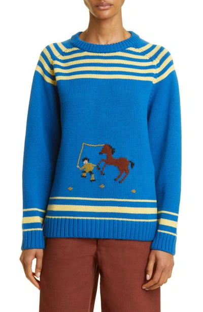 Shop Bode Pony Lasso Wool Blend Sweater In Blue Multi
