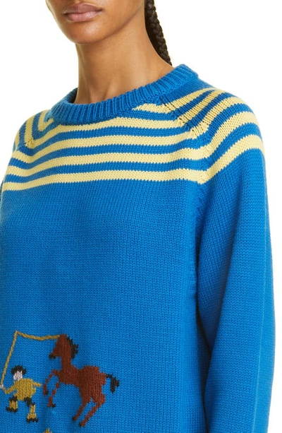 Shop Bode Pony Lasso Wool Blend Sweater In Blue Multi