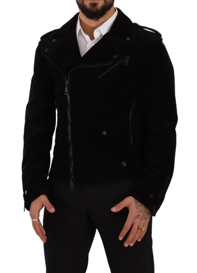 Shop Dolce & Gabbana Sleek Black Cotton Biker Men's Jacket
