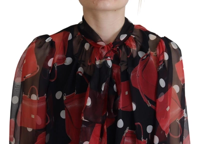 Shop Dolce & Gabbana Black Red Sicily Bag Silk Shirt Top Women's Blouse
