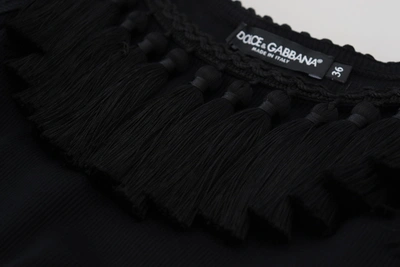 Shop Dolce & Gabbana Black Tank Top Women's Tassle Cotton Women's Blouse