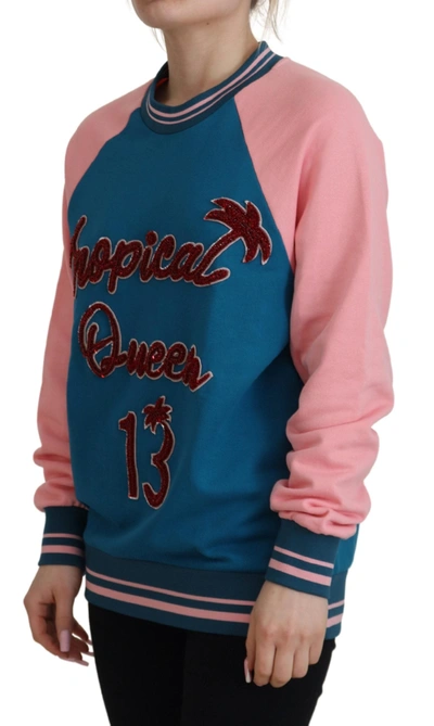 Shop Dolce & Gabbana Blue Pink Queen Sequin Crystal Women's Sweater