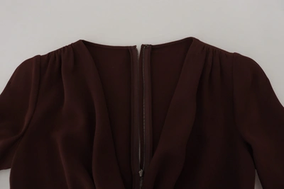 Shop Dolce & Gabbana Brown Wrap Long Sleeve Midi Stretch Women's Dress
