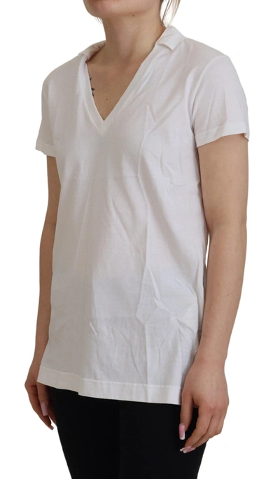 Shop Dolce & Gabbana White Short Sleeve V-neck Cotton Top Blouse Women's T-shirt