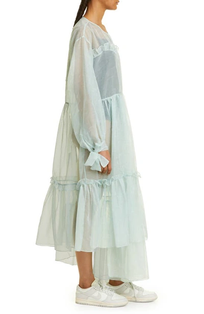 Shop Kkco Nine Twenty-seven Asymmetrical Ruffle Sheer Organza Dress In Warped Moss
