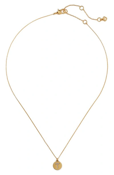 Shop Kate Spade Pavé Mini Initial Pendant Necklace In Clear/ Gold T