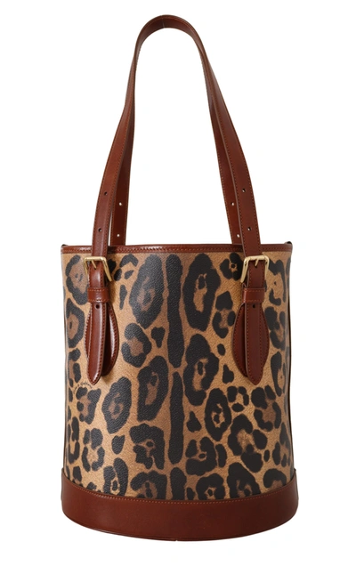 Shop Dolce & Gabbana Leopard Pattern Shopping Tote Hand Bucket Women's Purse In Brown