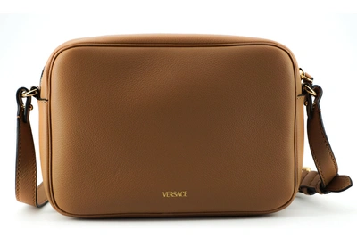 Shop Versace Calf Leather Camera Shoulder Women's Bag In Brown