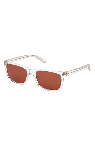 Shop Guess 55mm Rectangular Sunglasses In Crystal / Brown