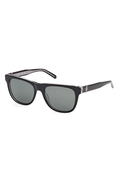 Shop Guess 54mm Polarized Square Sunglasses In Shiny Black / Green