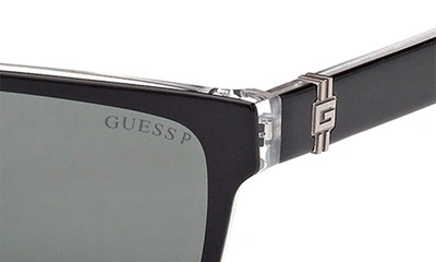 Shop Guess 55mm Polarized Rectangular Sunglasses In Shiny Black / Green