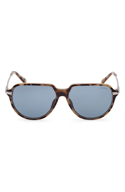Shop Guess 56mm Aviator Sunglasses In Blonde Havana / Blue