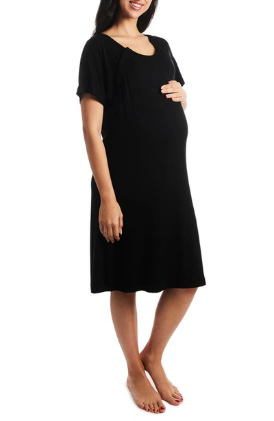 Shop Everly Grey Rosa Jersey Maternity Hospital Gown In Black