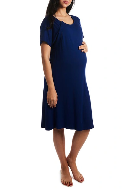 Shop Everly Grey Rosa Jersey Maternity Hospital Gown In Denim Blue