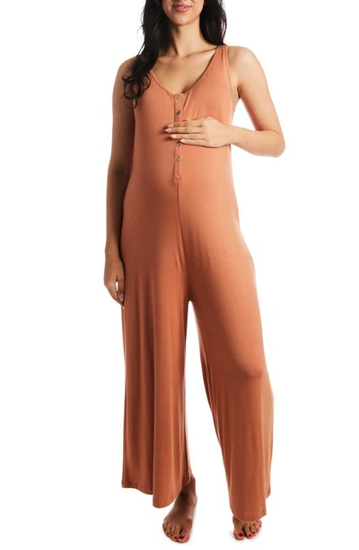 Shop Everly Grey Luana Jersey Maternity/nursing Romper In Sandstone