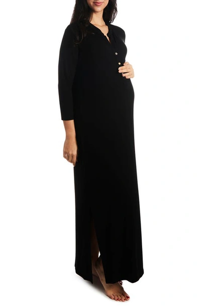 Shop Everly Grey Juliana Jersey Maternity/nursing Gown In Black