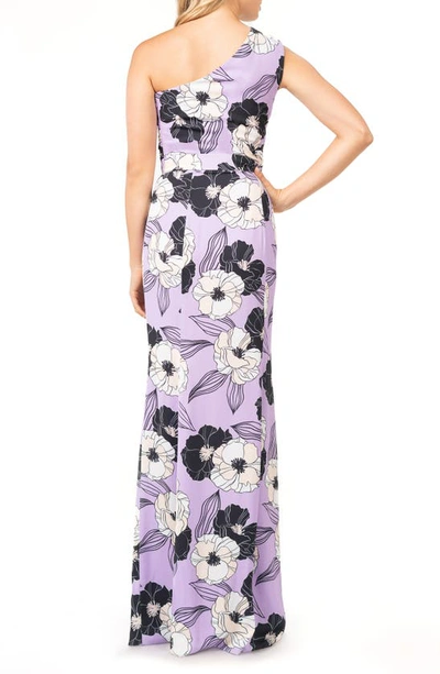 Shop Dress The Population Bella Floral Print One-shoulder Gown In Wisteria Multi