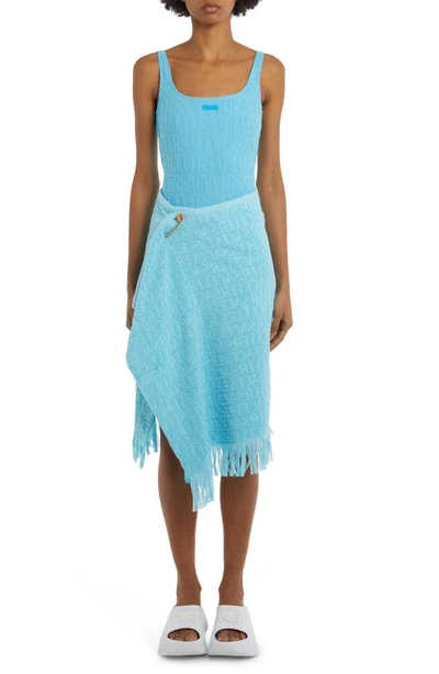 Shop Versace Logo Towel One-piece Swimsuit In 1vb60 Azur