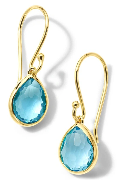 Shop Ippolita Rock Candy Teeny Teardrop Earrings In Gold/ Swiss Blue Topaz