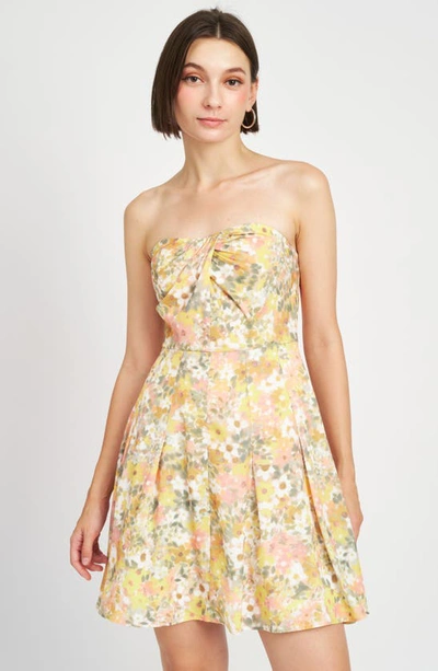 Shop En Saison Kasey Floral Strapless Minidress In Sage Yellow