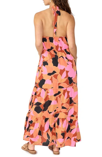 Shop Sanctuary Geo Floral Tiered Halter Maxi Dress In Solar Power
