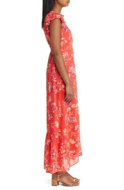 Shop Du Paradis Floral Cotton Wrap Maxi Dress In Orange Lily