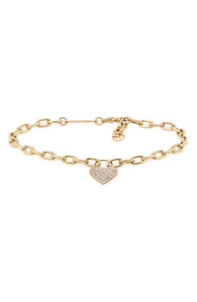 Shop Zoë Chicco Pavé Diamond Padlock Heart Bracelet In 14k Yellow Gold