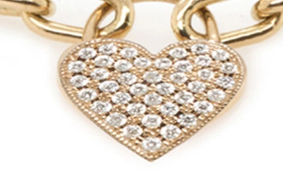 Shop Zoë Chicco Pavé Diamond Padlock Heart Bracelet In 14k Yellow Gold