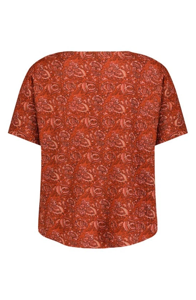 Shop Lucky Brand Paisley Split Neck T-shirt In Rust Multi