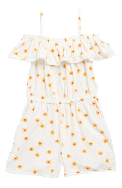 Shop Harper Canyon Kids' Ruffle Knit Romper In Ivory Egret Daisies