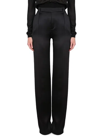 Saint Laurent Satin Flared Pants In Black