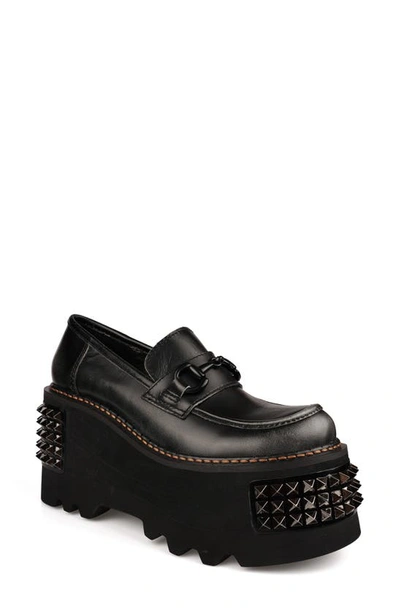 Zigi Yaris Studded Platform Wedge Loafer In Black Leather