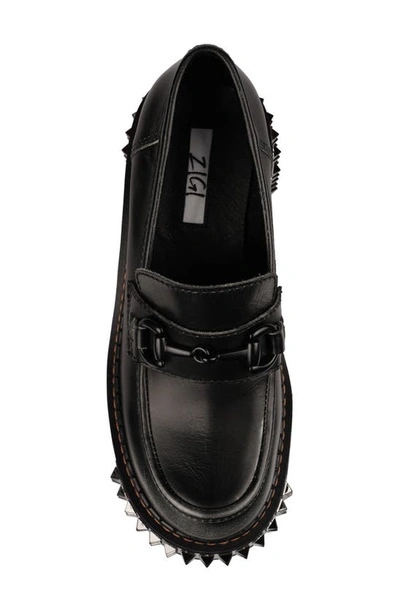 Zigi Yaris Studded Platform Wedge Loafer In Black Leather