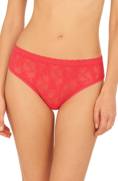Shop Natori Bliss Allure Lace Thong In Hibiscus