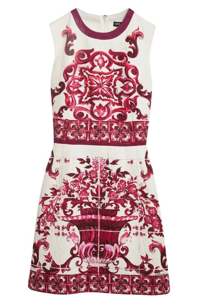 Dolce & Gabbana Majolica-print Brocade Mini Dress In Fuschia